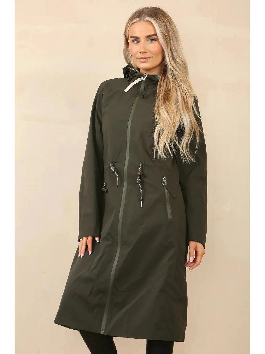 Reversable Long Length Lightweight Hooded Raincoat