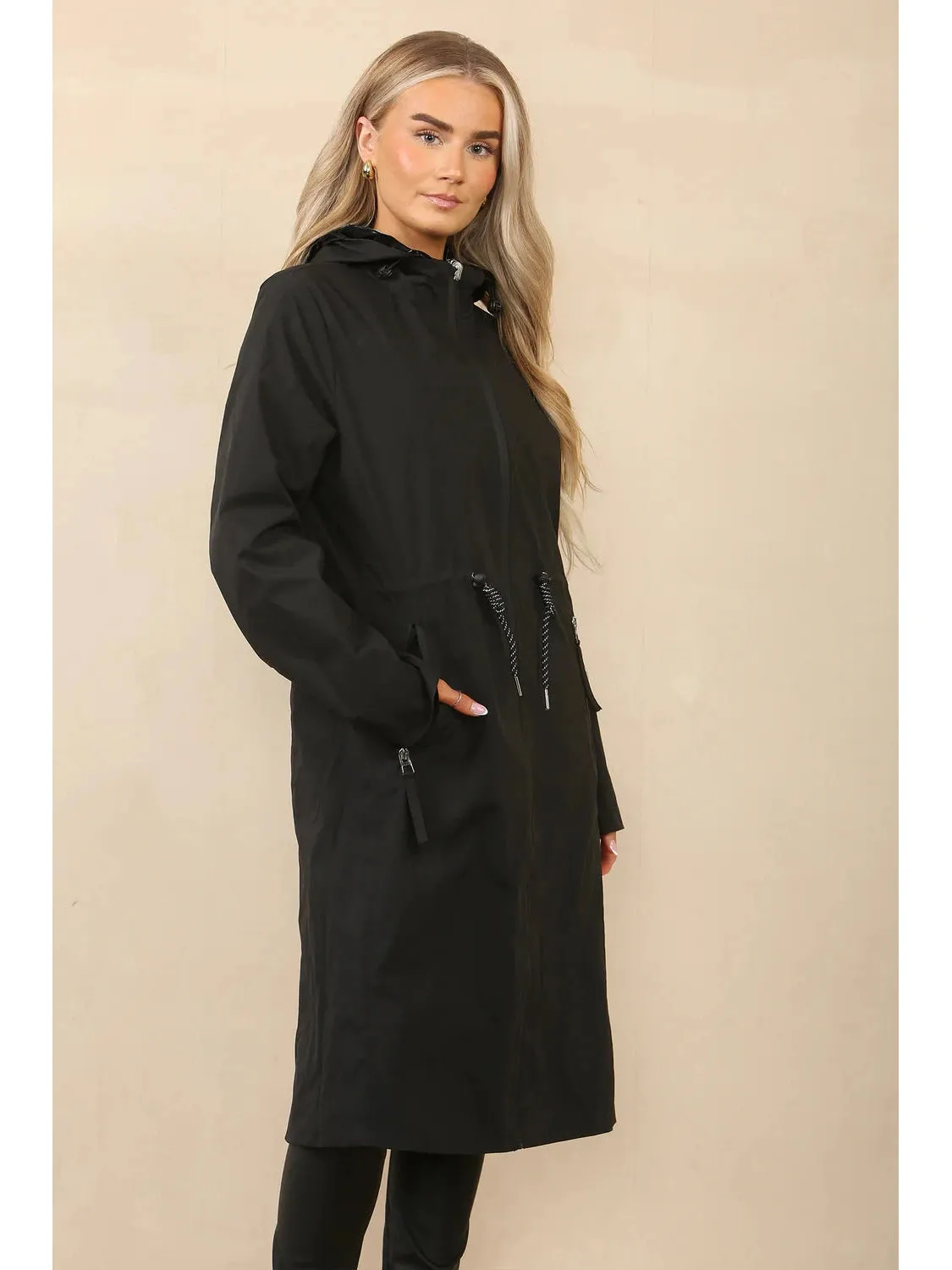 Reversable Long Length Lightweight Hooded Raincoat