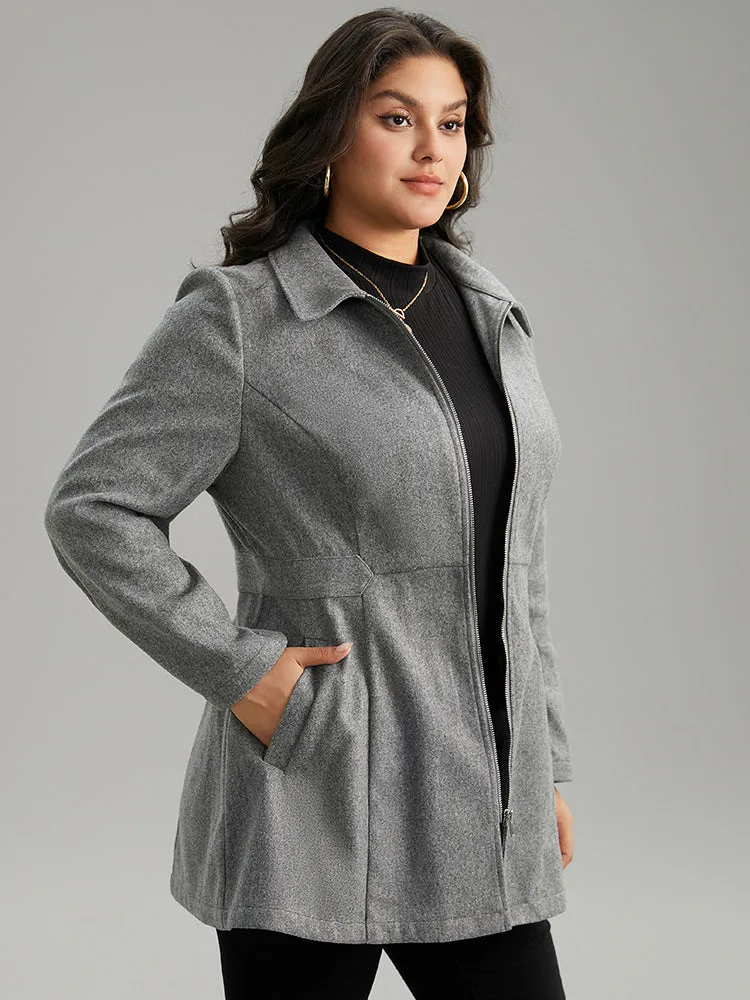 Solid Woolen Pocket Zipper Coat