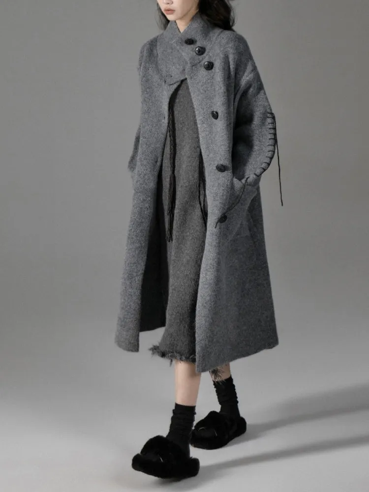 Stand Collar Loose Long Soft Waxy Coat【s0000004411】