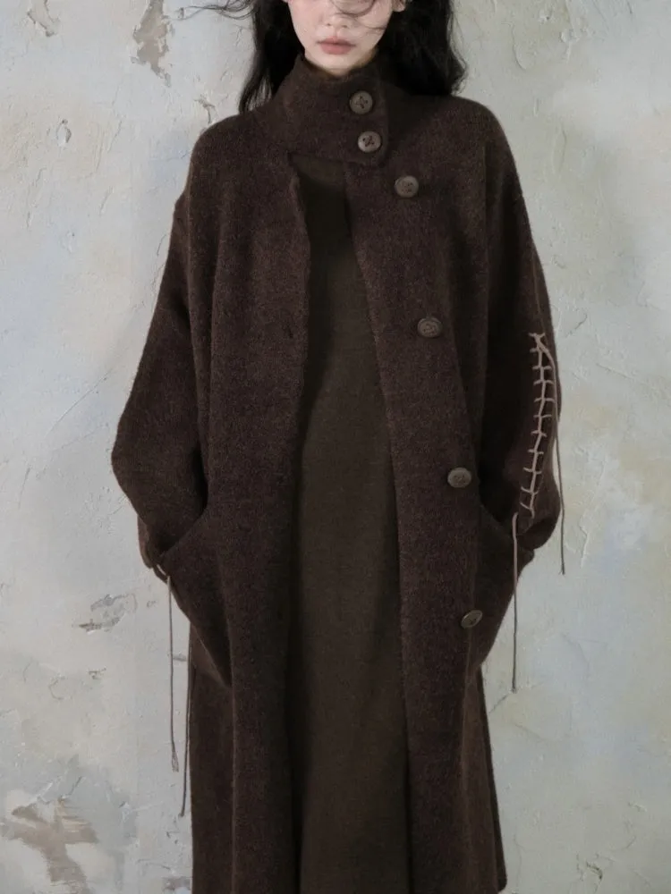 Stand Collar Loose Long Soft Waxy Coat【s0000004411】