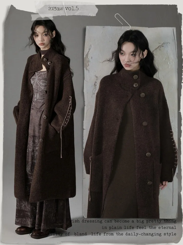 Stand Collar Loose Long Soft Waxy Coat【s0000004411】