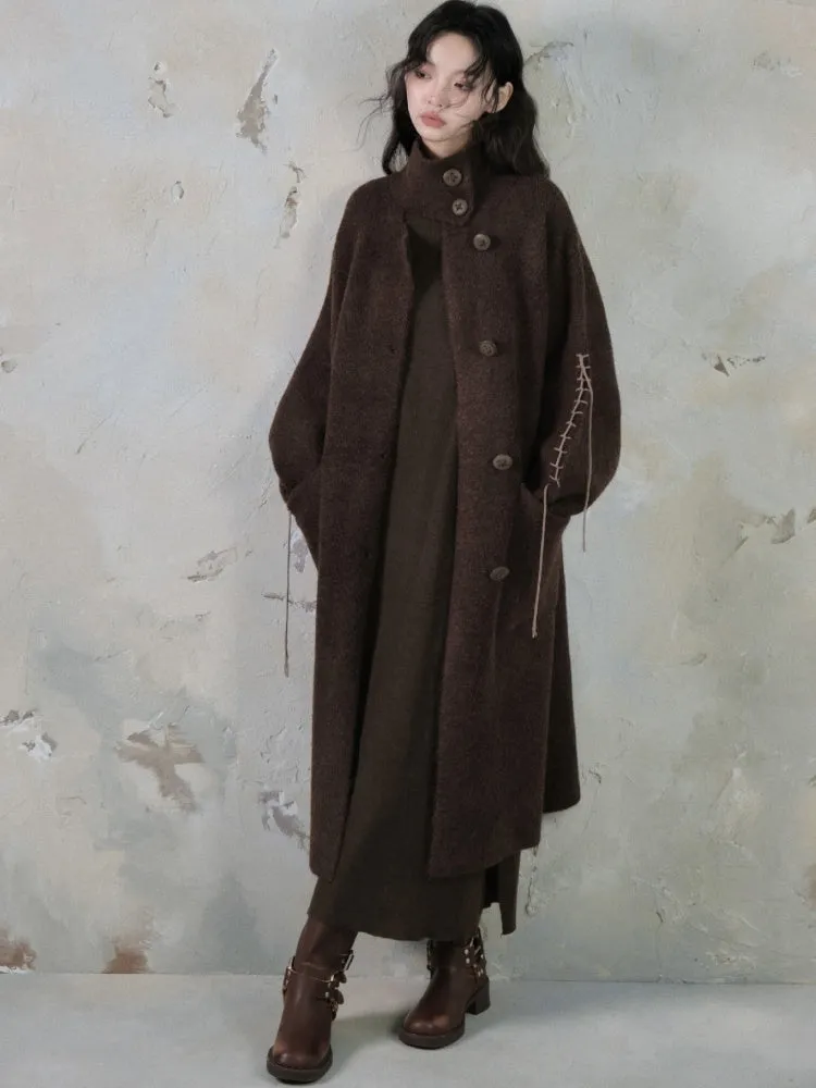 Stand Collar Loose Long Soft Waxy Coat【s0000004411】