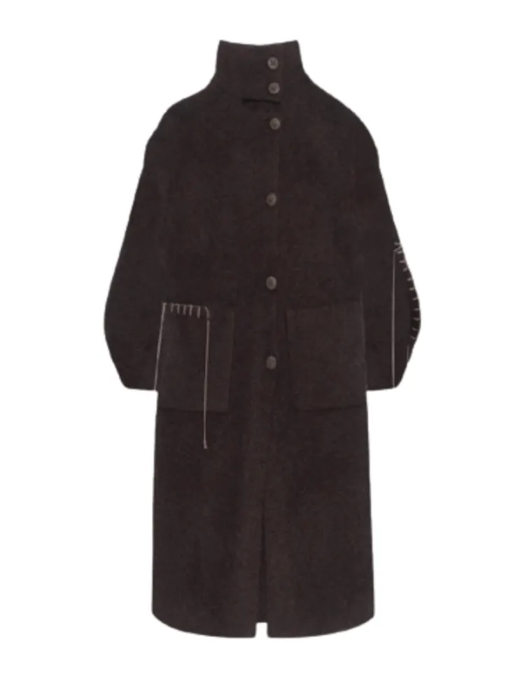 Stand Collar Loose Long Soft Waxy Coat【s0000004411】