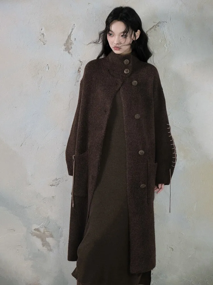 Stand Collar Loose Long Soft Waxy Coat【s0000004411】