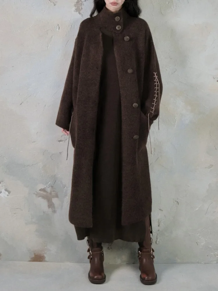 Stand Collar Loose Long Soft Waxy Coat【s0000004411】