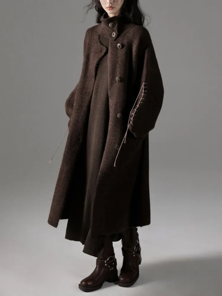 Stand Collar Loose Long Soft Waxy Coat【s0000004411】