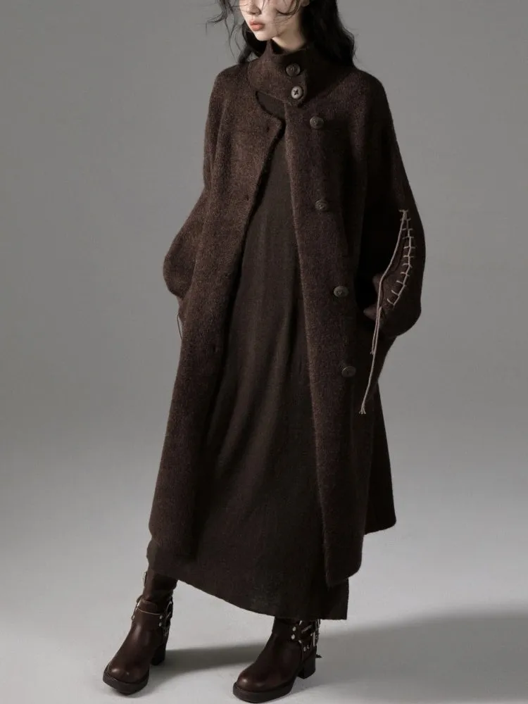 Stand Collar Loose Long Soft Waxy Coat【s0000004411】