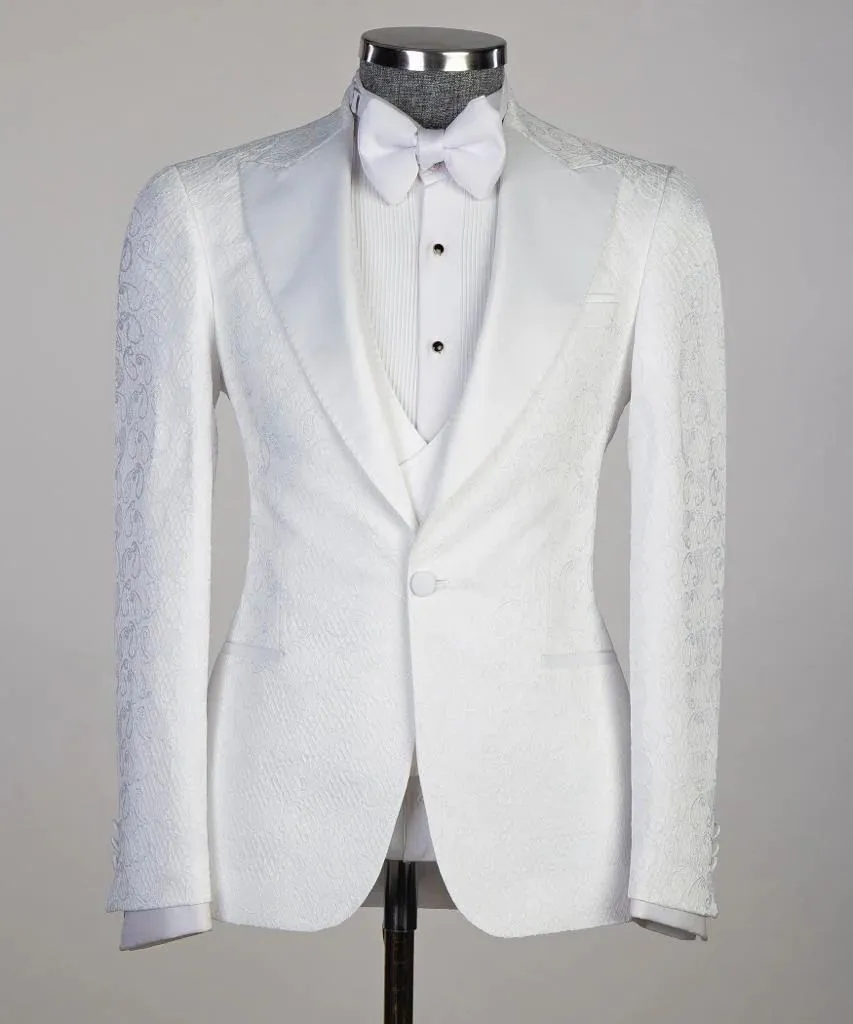 Three Pieces White Tuxedo Suit