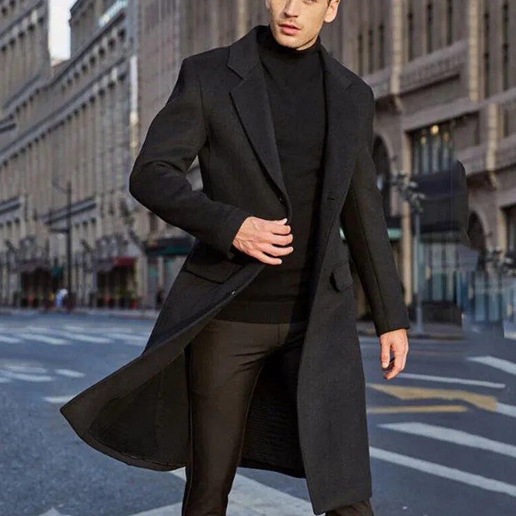 Toleet classy outfits men Men's Long Trench Coat Woolen Coat Men's Woolen Coat Autumn/Winter