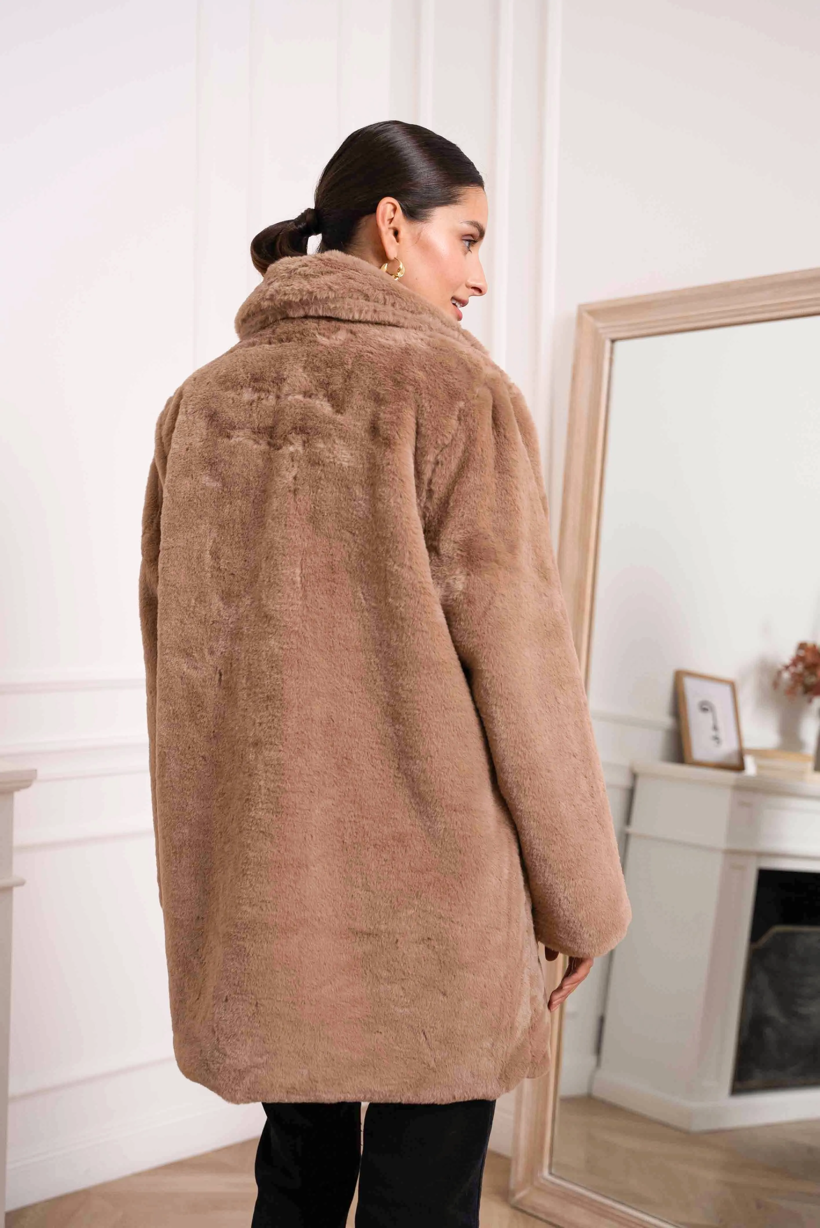 Trinity Faux Fur Coat-Taupe