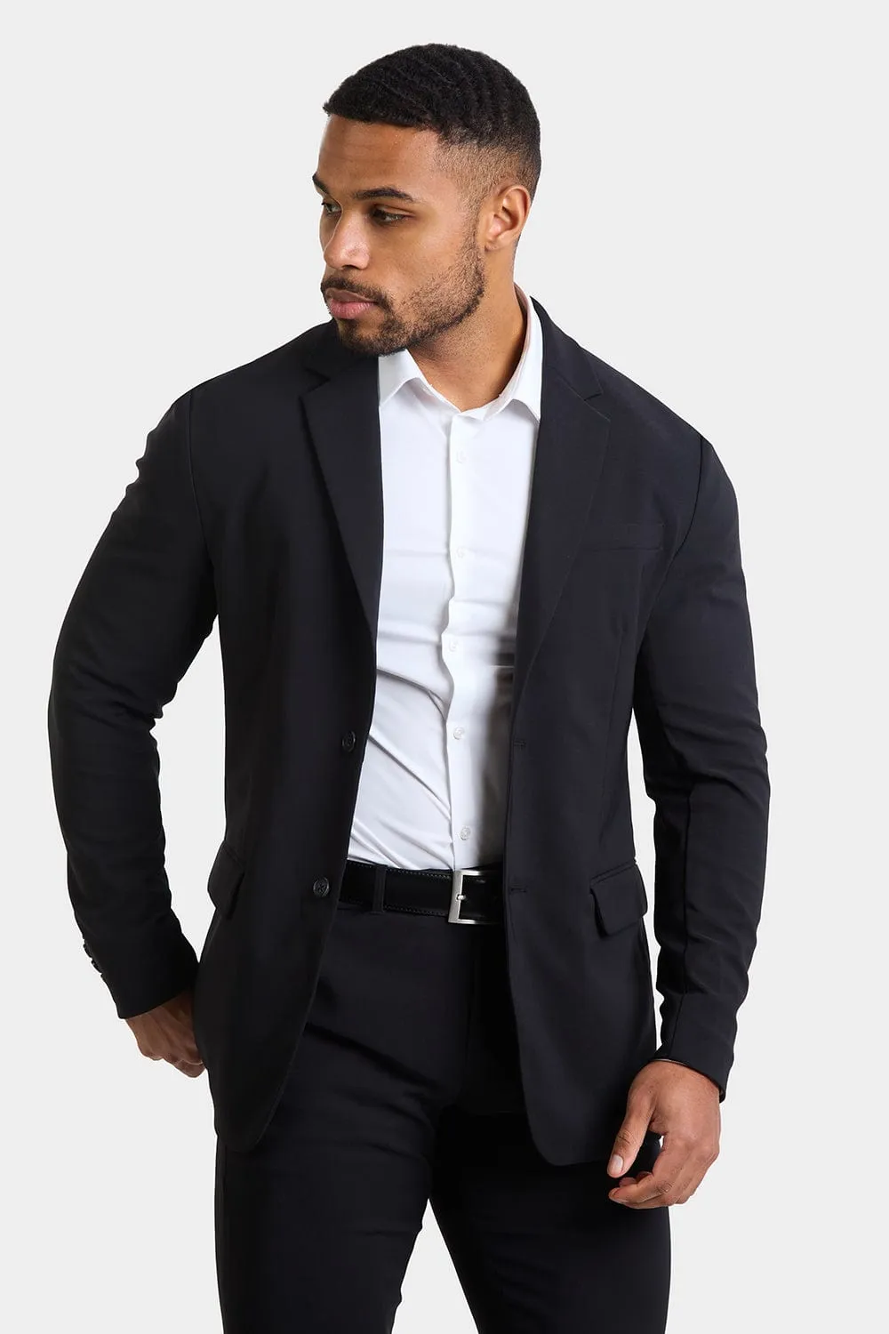 True Athletic Fit Tech Suit Jacket in Black