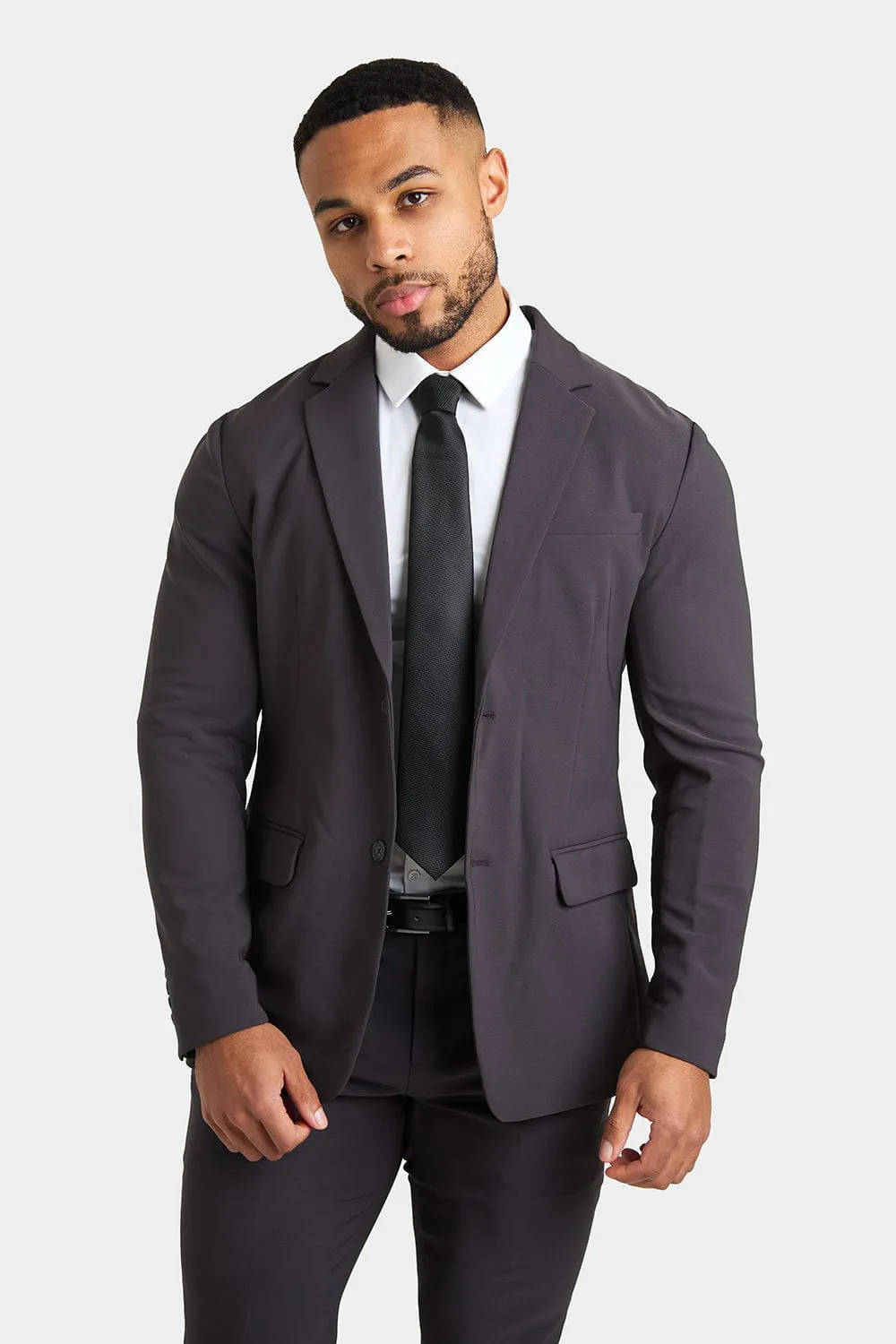 True Athletic Fit Tech Suit Jacket in Slate Grey