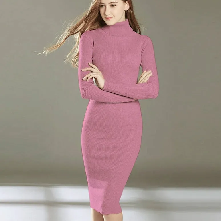 Turtleneck Knitted Sheath Dress