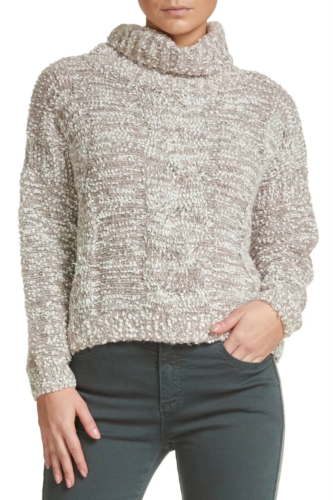 Turtleneck Sweater with Cable Front Detail