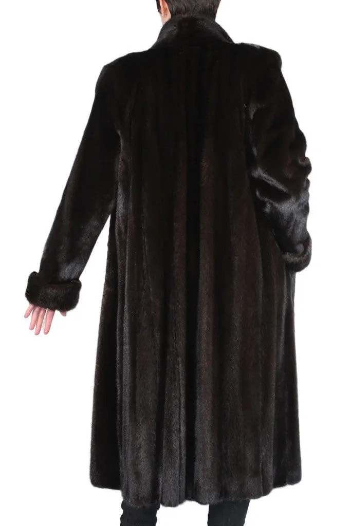 Vintage Dark Mink Fur Coat -M/L | Long Sleeves & Roll-Up Cuffs