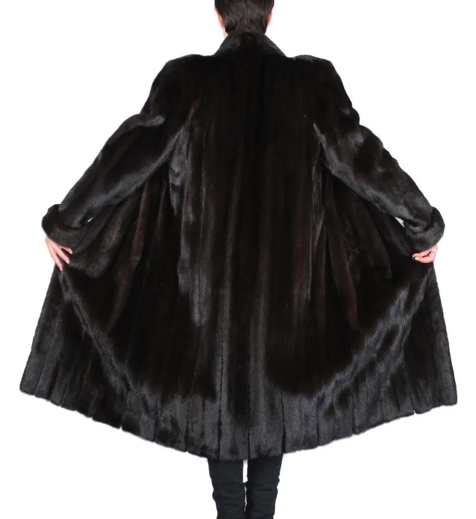 Vintage Dark Mink Fur Coat -M/L | Long Sleeves & Roll-Up Cuffs