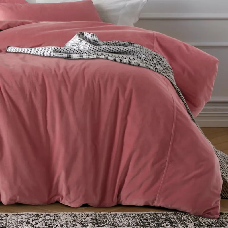 Vintage Design Cotton Velvet Smokey Rose Quilt Cover Set