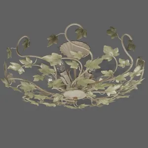 White Metal Ceiling Light With Green Ivy