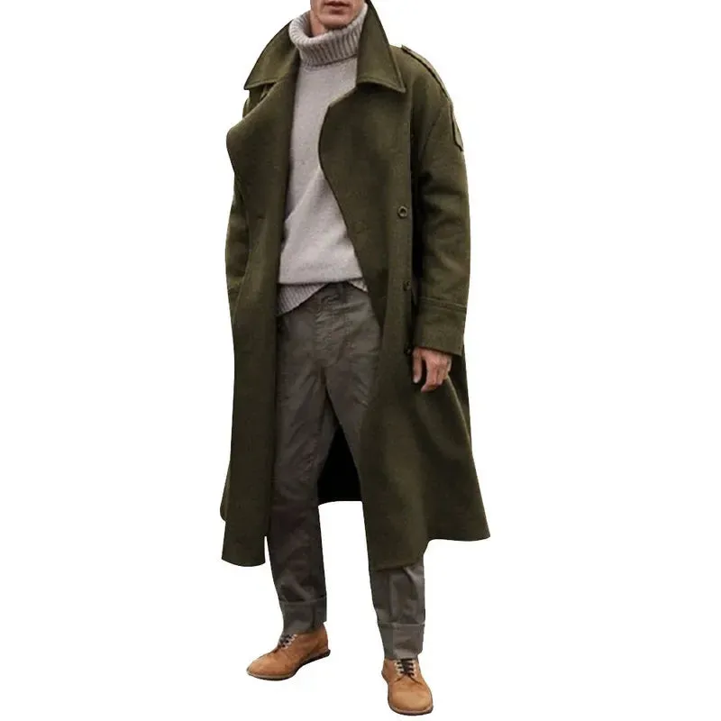 Wiaofellas  -  European and American Autumn and Winter New Men's Long Woolen Coat Extra Long Over Knee Coat