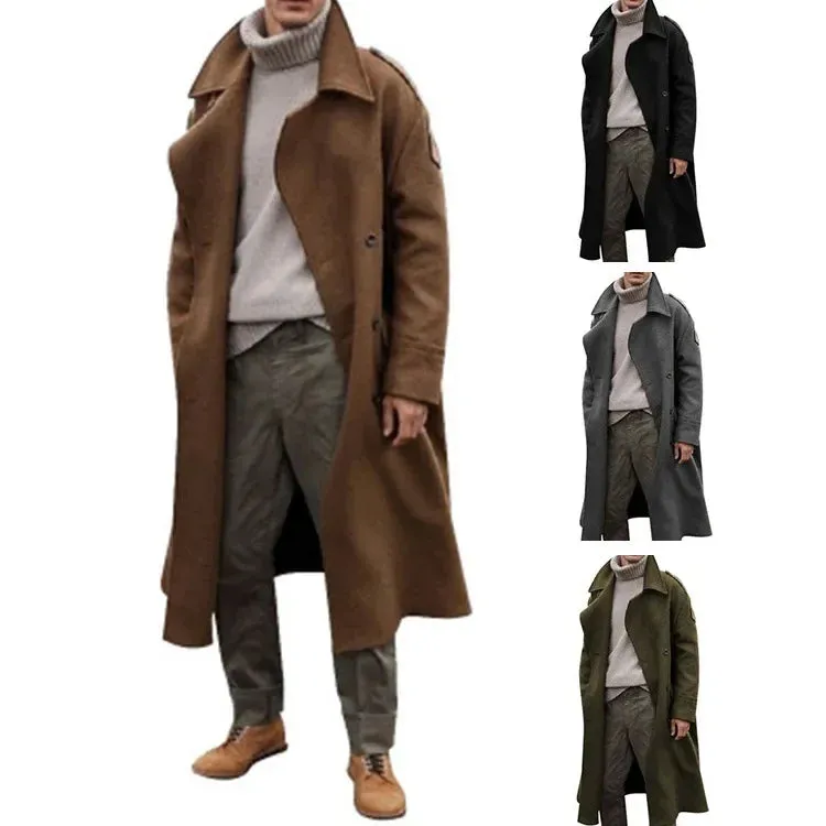 Wiaofellas  -  European and American Autumn and Winter New Men's Long Woolen Coat Extra Long Over Knee Coat