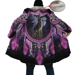 Wolf Dreamcatcher Violet Horn Button Long Fleece Windbreaker WCS