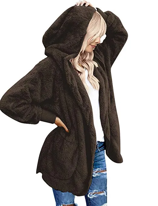 Women's Oversized Open Front Hooded Draped Pockets Cardigan Coat