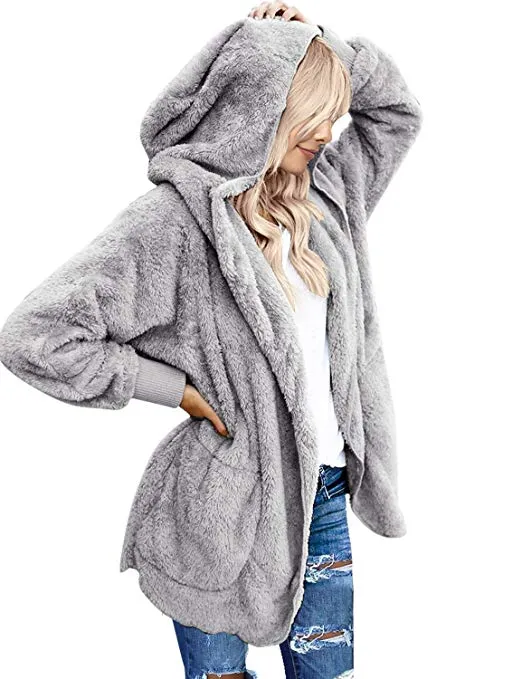 Women's Oversized Open Front Hooded Draped Pockets Cardigan Coat