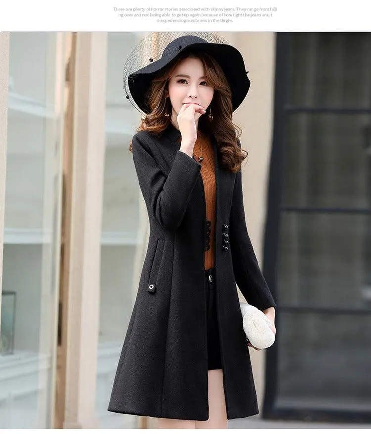 Women's woolen coat slim slim coat